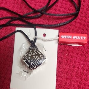 Miss Sixty Black Cord Silver Pendant Necklace